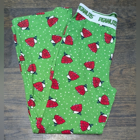 🔥LAST New Large Peanuts Snoopy Christmas Green Red Puffer Pajama Lounge Pants - Picture 1 of 1